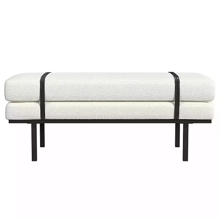 Benches & Ottomans-Kirklands Home Cream Boucle Black Faux Leather Bench White
