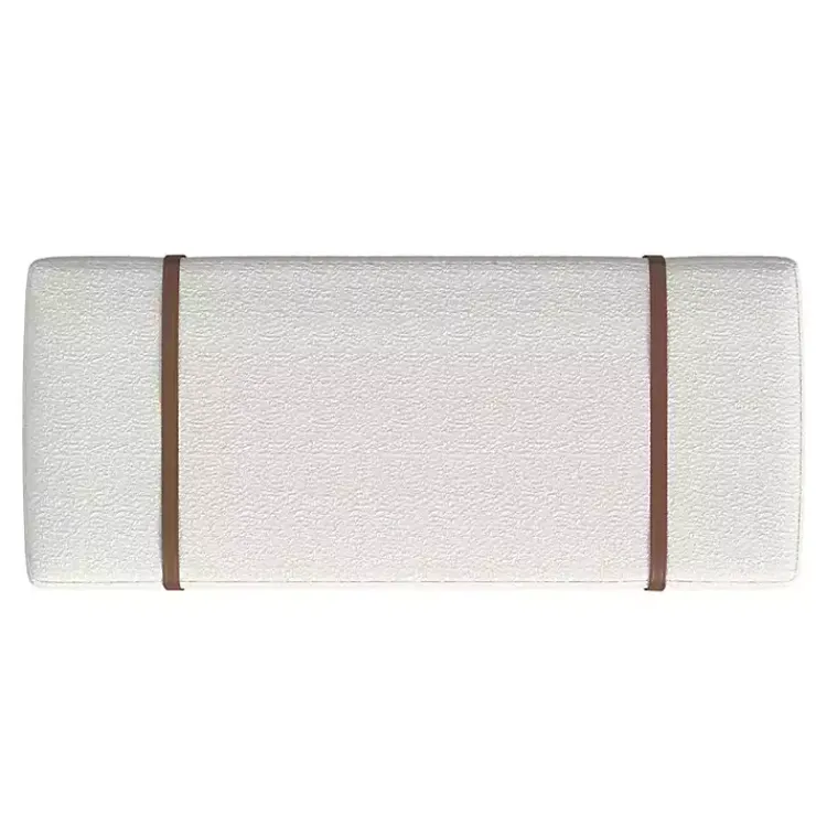 Entryway Furniture-Kirklands Home Cream Boucle Brown Faux Leather Bench White