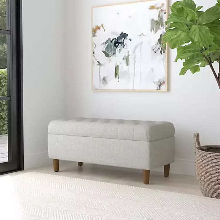 Benches & Ottomans-Kirklands Home Tufted Upholstered Storage Bench Gray
