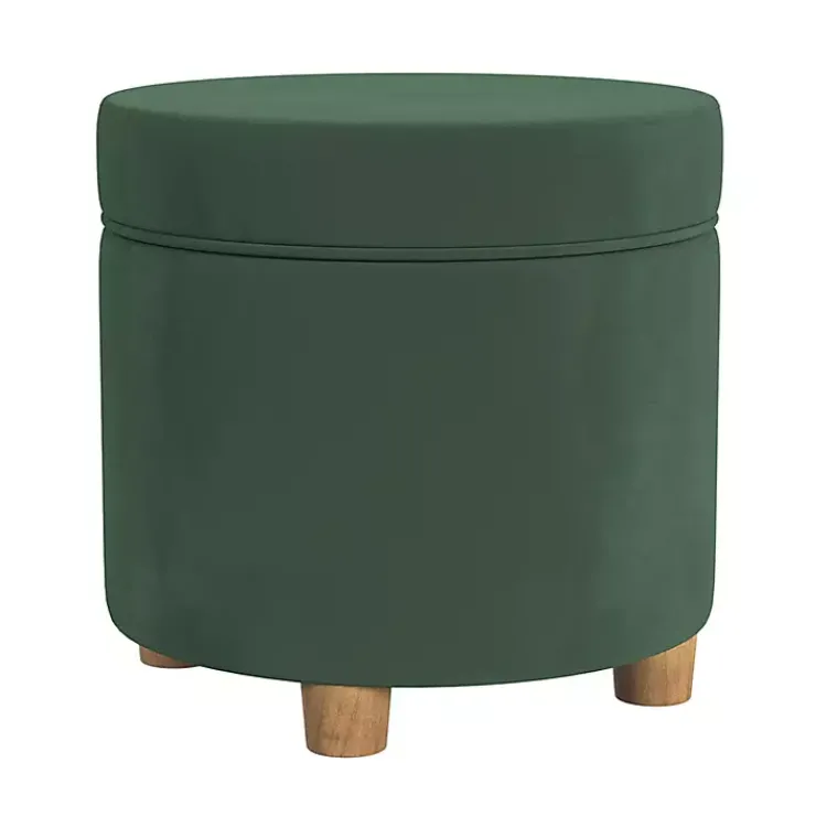 Benches & Ottomans-Kirklands Home Moss Round Velvet Storage Ottoman Green