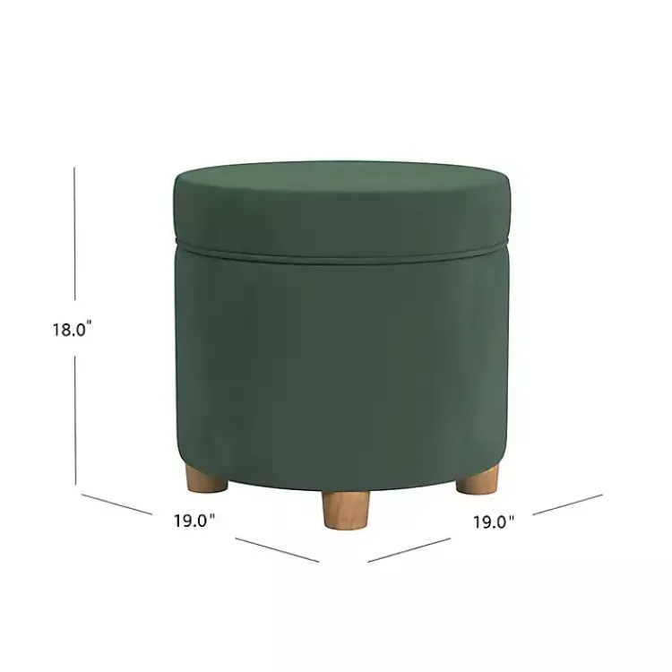 Benches & Ottomans-Kirklands Home Moss Round Velvet Storage Ottoman Green