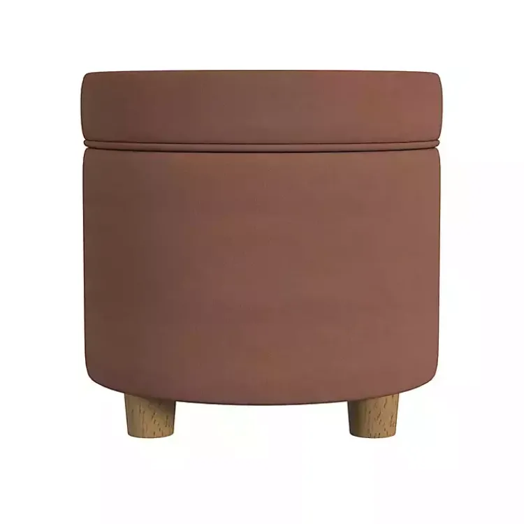 Benches & Ottomans-Kirklands Home Spice Round Velvet Storage Ottoman Brown