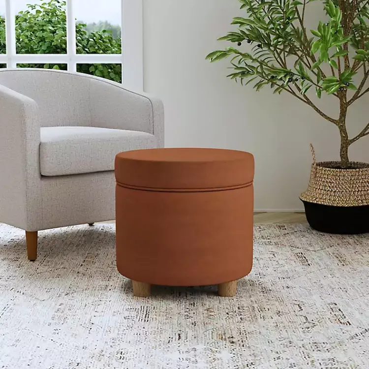Benches & Ottomans-Kirklands Home Spice Round Velvet Storage Ottoman Brown
