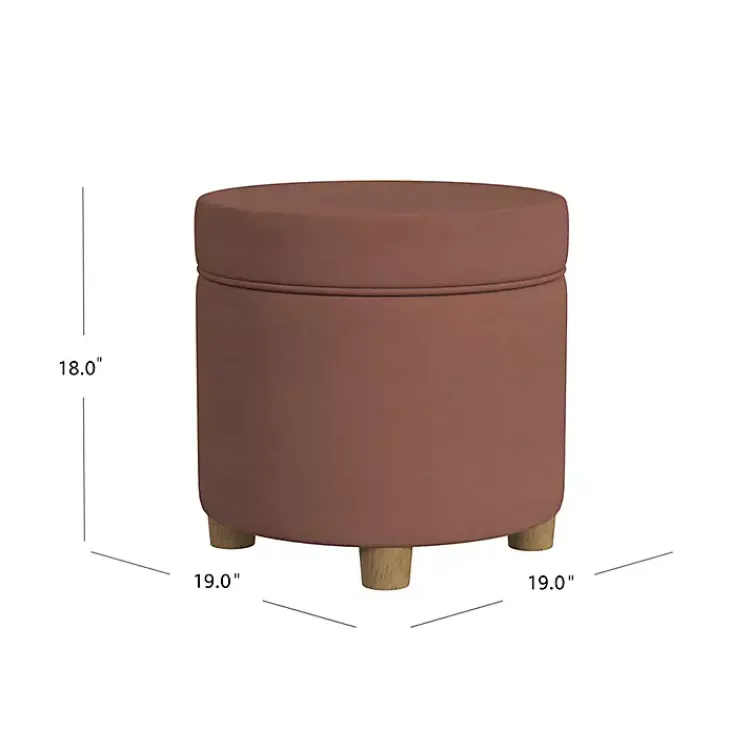 Benches & Ottomans-Kirklands Home Spice Round Velvet Storage Ottoman Brown