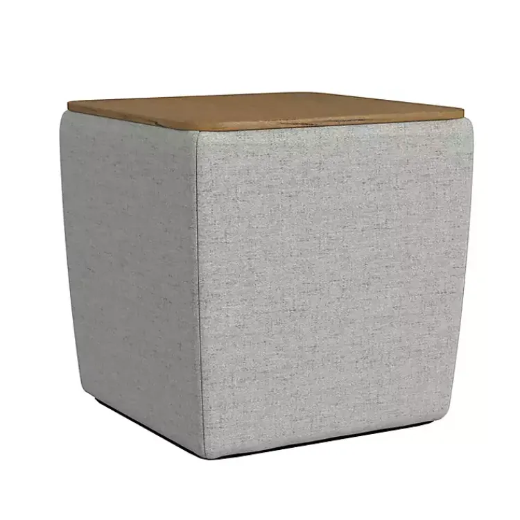 Benches & Ottomans-Kirklands Home Upholstered Storage Ottoman with Wood Lid Gray