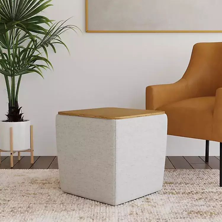 Benches & Ottomans-Kirklands Home Upholstered Storage Ottoman with Wood Lid Gray