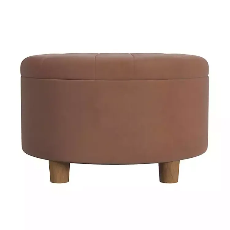 Benches & Ottomans-Kirklands Home Spice Round Velvet Tufted Storage Ottoman Brown