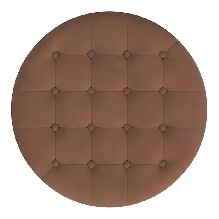 Benches & Ottomans-Kirklands Home Spice Round Velvet Tufted Storage Ottoman Brown