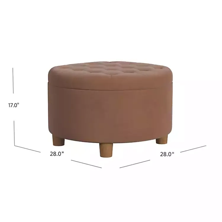 Benches & Ottomans-Kirklands Home Spice Round Velvet Tufted Storage Ottoman Brown