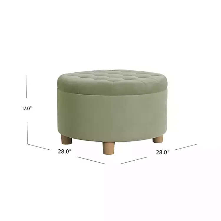 Benches & Ottomans-Kirklands Home Sage Round Velvet Tufted Storage Ottoman Green