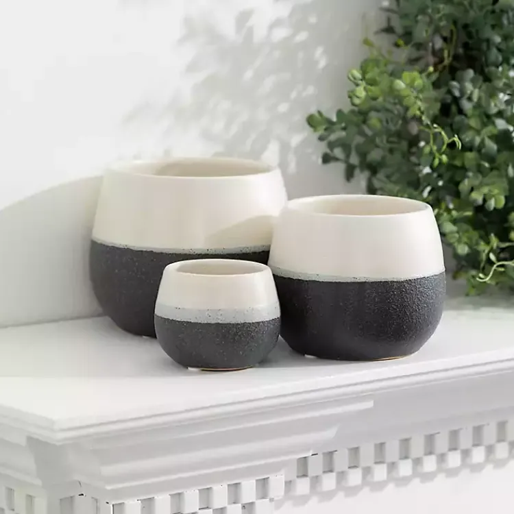 Planters-Kirklands Home Black and White Ceramic Planters, Set of 3