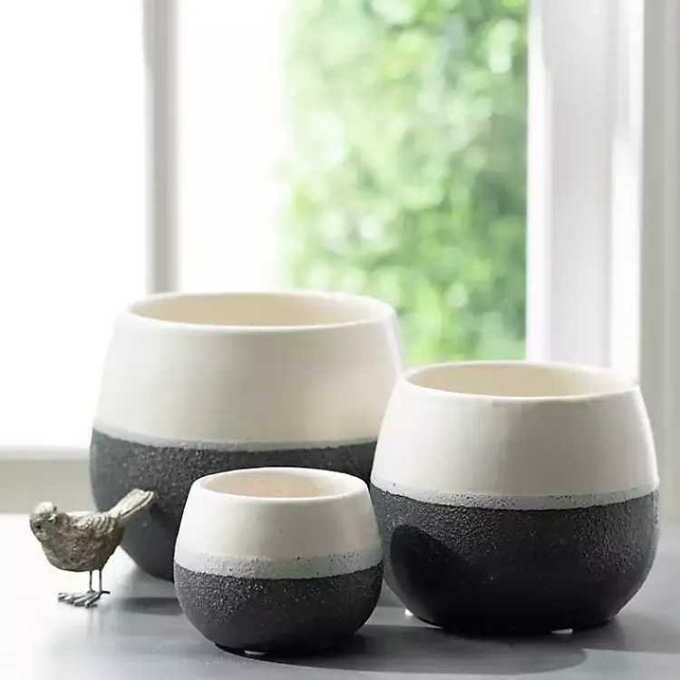 Planters-Kirklands Home Black and White Ceramic Planters, Set of 3