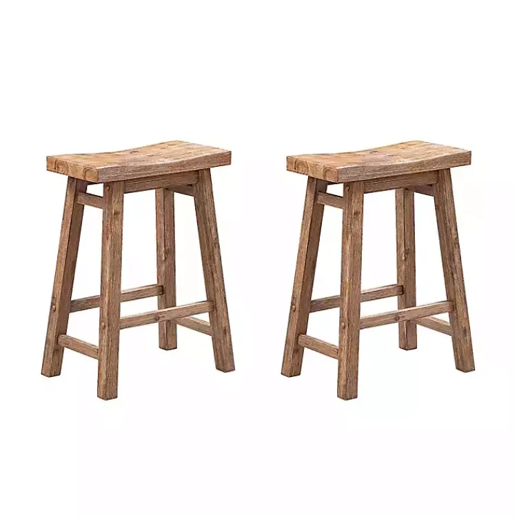Bar Stools & Counter Height Stools-Kirklands Home Acacia Barnwood Saddle Counter Stools, Set of 2 Tan