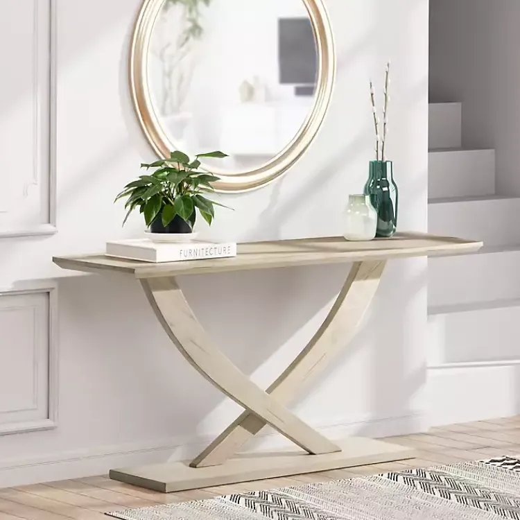 Console Tables-Kirklands Home washed Ramus Console Table White