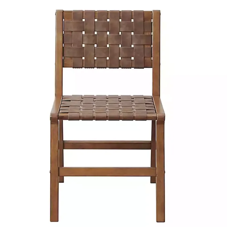 Dining Chairs-Kirklands Home Faux Leather Woven Dining Chairs, Set of 2 Brown