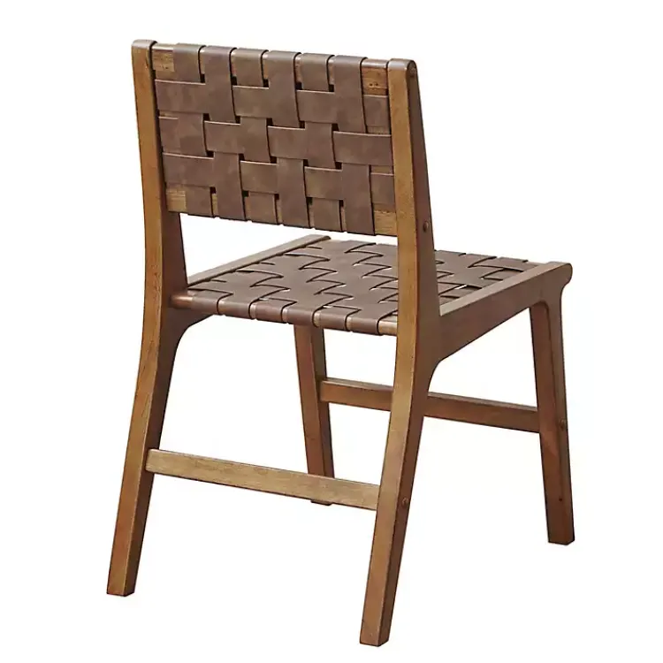 Dining Chairs-Kirklands Home Faux Leather Woven Dining Chairs, Set of 2 Brown