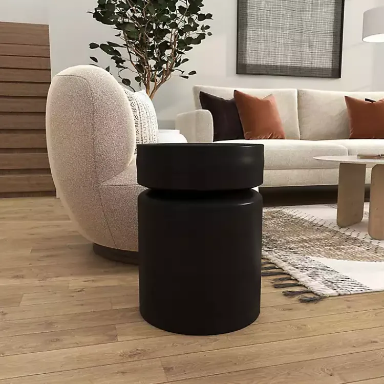 Accent & End Tables-Kirklands Home Metal Round Drum Accent Table Black