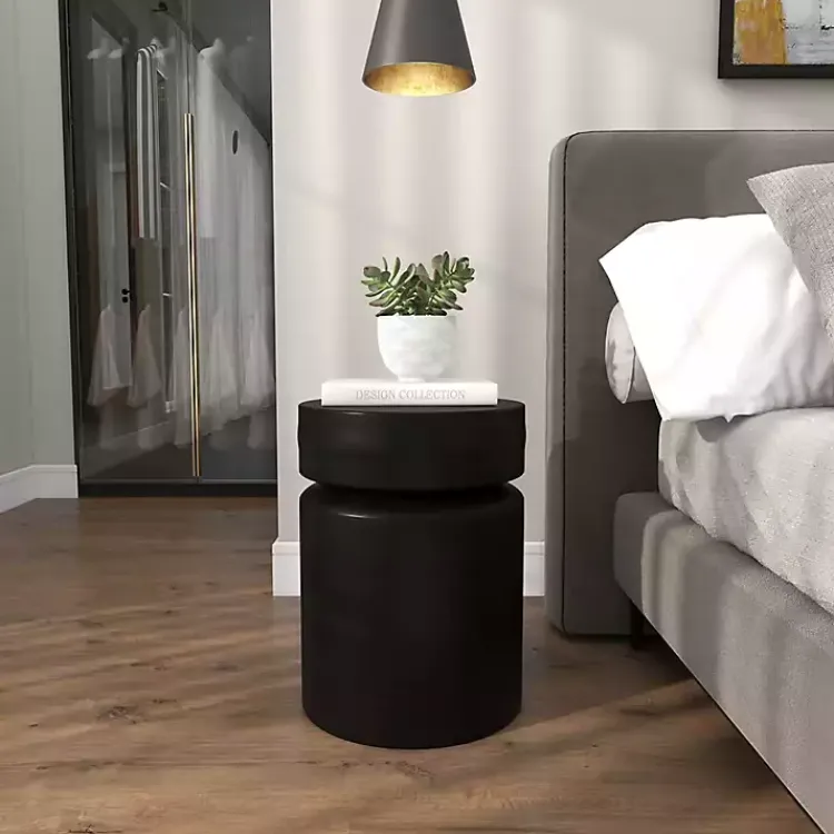 Accent & End Tables-Kirklands Home Metal Round Drum Accent Table Black