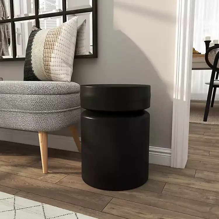 Accent & End Tables-Kirklands Home Metal Round Drum Accent Table Black