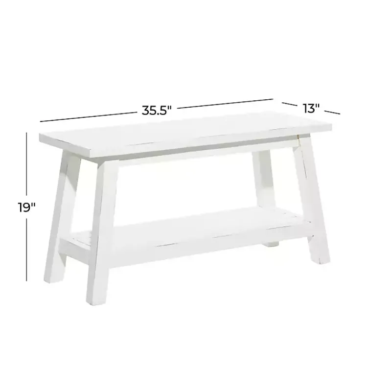 Entryway Furniture-Kirklands Home Wood Bench with Slatted Wood Base White