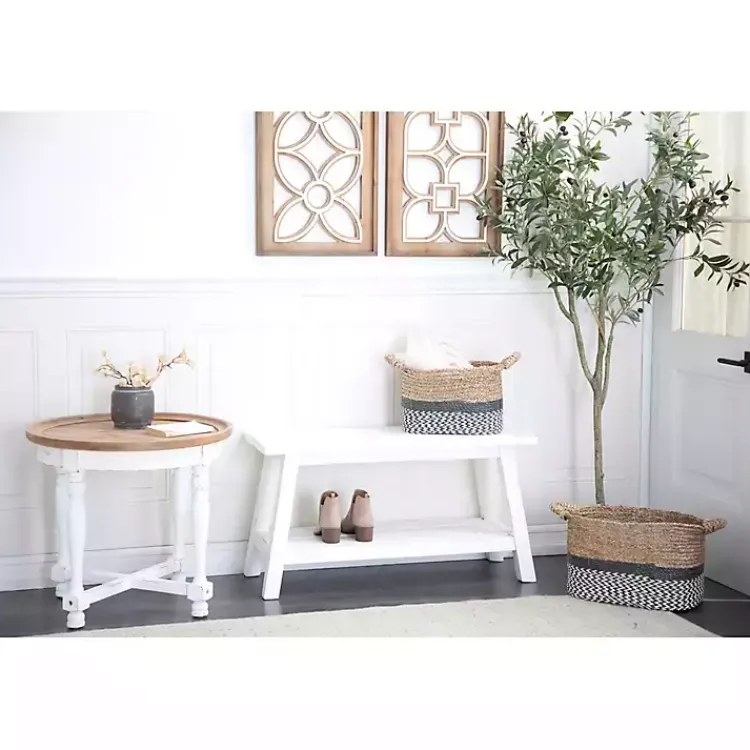Entryway Furniture-Kirklands Home Wood Bench with Slatted Wood Base White