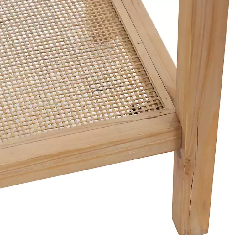 Entryway Furniture-Kirklands Home Wood Glass Top Console Table with Rattan Shelf Brown