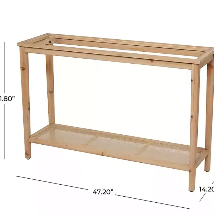 Entryway Furniture-Kirklands Home Wood Glass Top Console Table with Rattan Shelf Brown