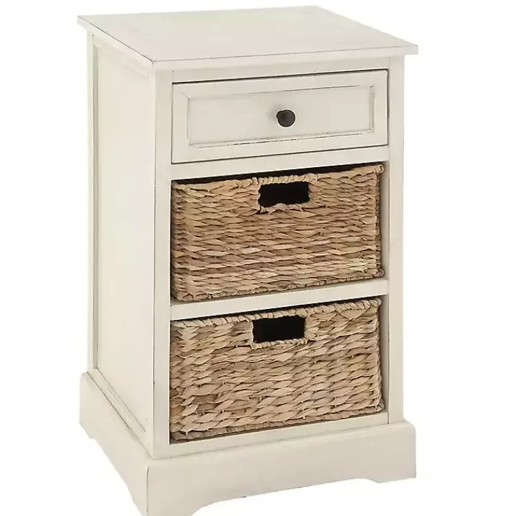 Accent & End Tables-Kirklands Home Cream Wood Side Table with Woven Baskets Ivory