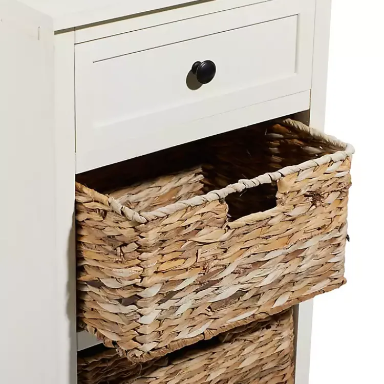 Accent & End Tables-Kirklands Home Cream Wood Side Table with Woven Baskets Ivory