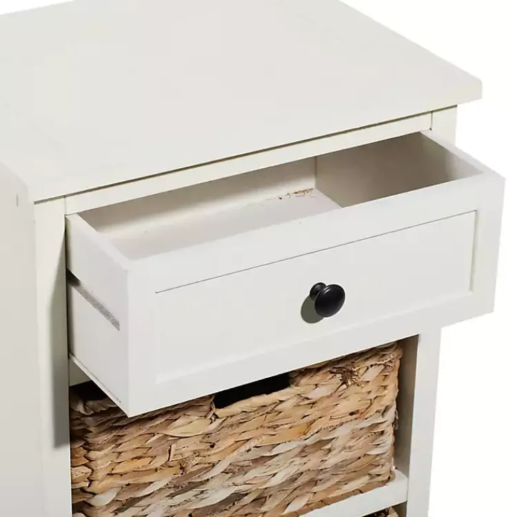 Accent & End Tables-Kirklands Home Cream Wood Side Table with Woven Baskets Ivory