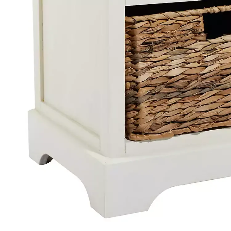 Accent & End Tables-Kirklands Home Cream Wood Side Table with Woven Baskets Ivory