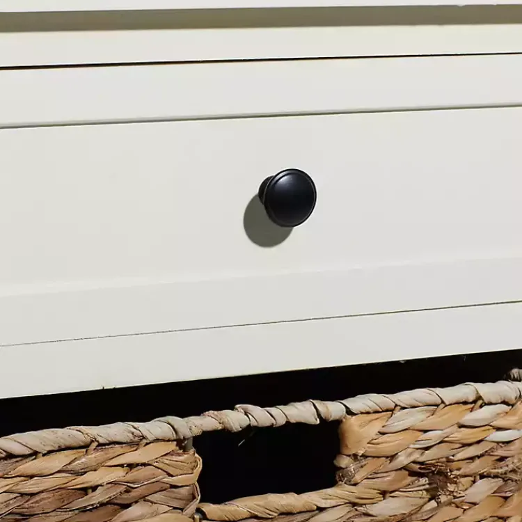 Accent & End Tables-Kirklands Home Cream Wood Side Table with Woven Baskets Ivory