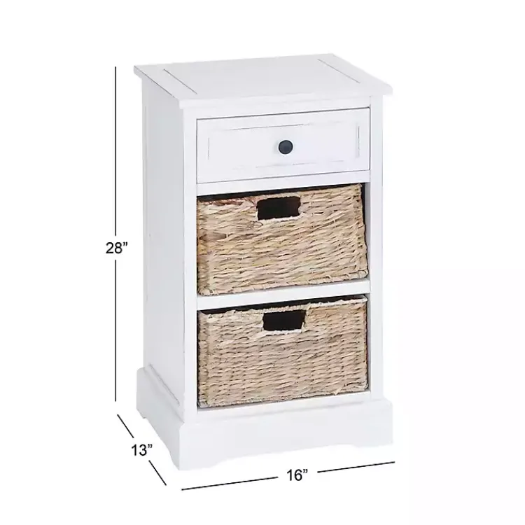 Accent & End Tables-Kirklands Home Cream Wood Side Table with Woven Baskets Ivory