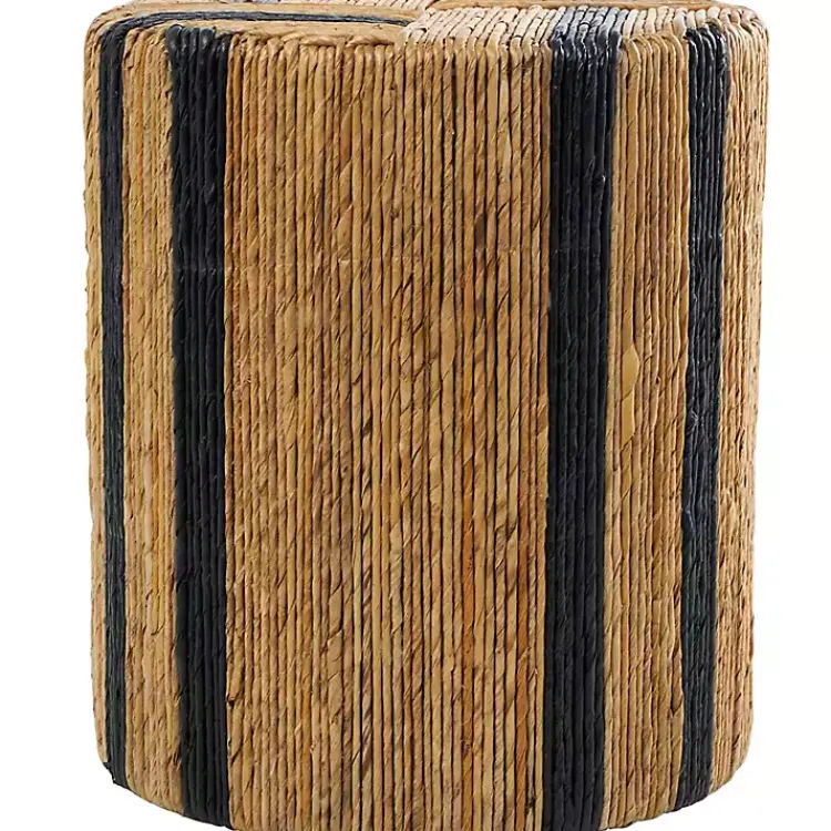 Accent & End Tables-Kirklands Home Handmade Round Banana Leaf Striped Accent Table Brown