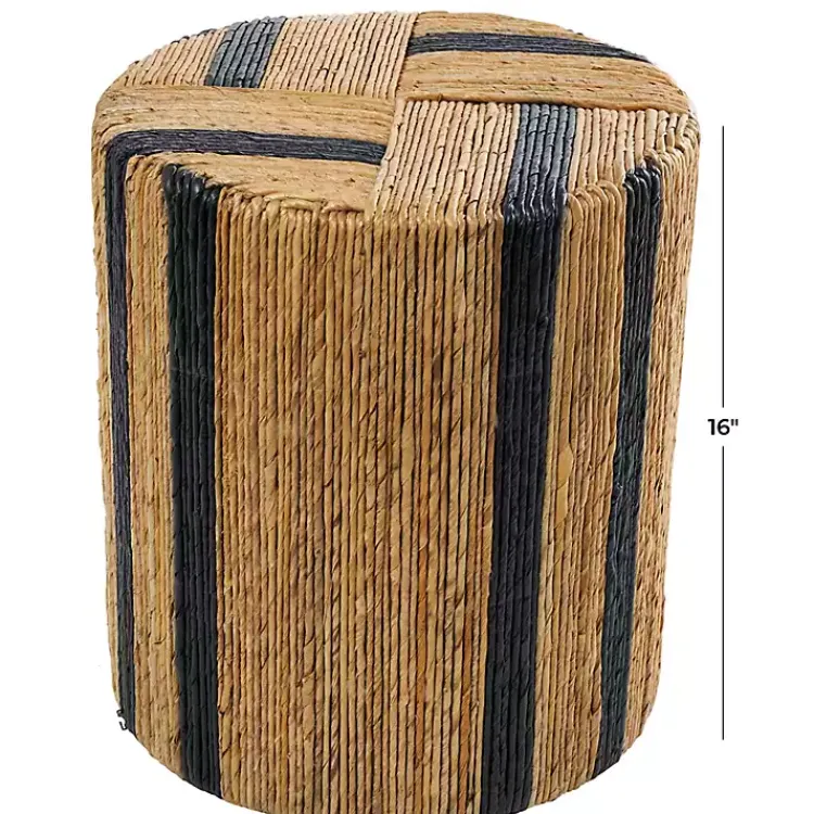 Accent & End Tables-Kirklands Home Handmade Round Banana Leaf Striped Accent Table Brown
