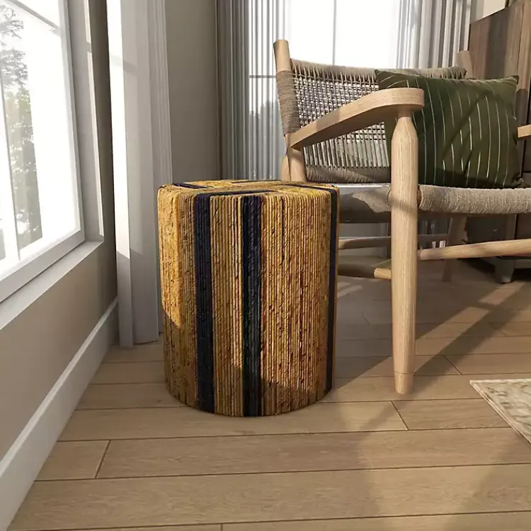 Accent & End Tables-Kirklands Home Handmade Round Banana Leaf Striped Accent Table Brown