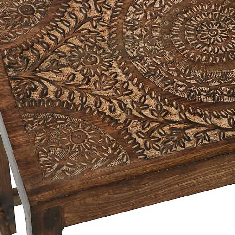 Accent & End Tables-Kirklands Home Wood Carved Floral Nesting Tables, Set of 2 Brown