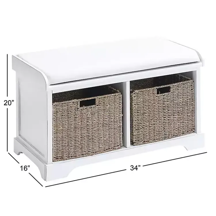 Entryway Furniture-Kirklands Home Cream Wood Bench with Storage Baskets White