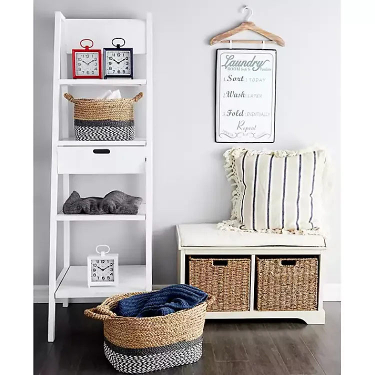Entryway Furniture-Kirklands Home Cream Wood Bench with Storage Baskets White