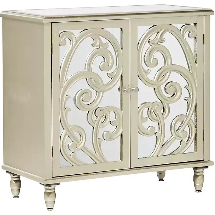 Entryway Furniture-Kirklands Home Wood Carved Scroll Mirrored Cabinet Gold