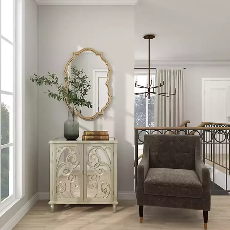 Entryway Furniture-Kirklands Home Wood Carved Scroll Mirrored Cabinet Gold