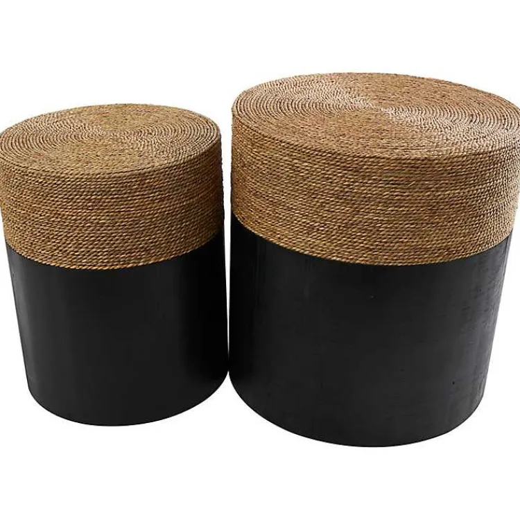 Accent & End Tables-Kirklands Home Black Wood Wrapped Rope Accent Tables, Set of 2 Brown