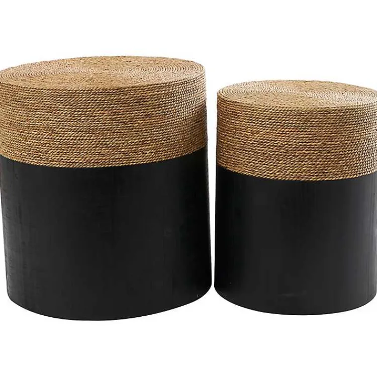 Accent & End Tables-Kirklands Home Black Wood Wrapped Rope Accent Tables, Set of 2 Brown