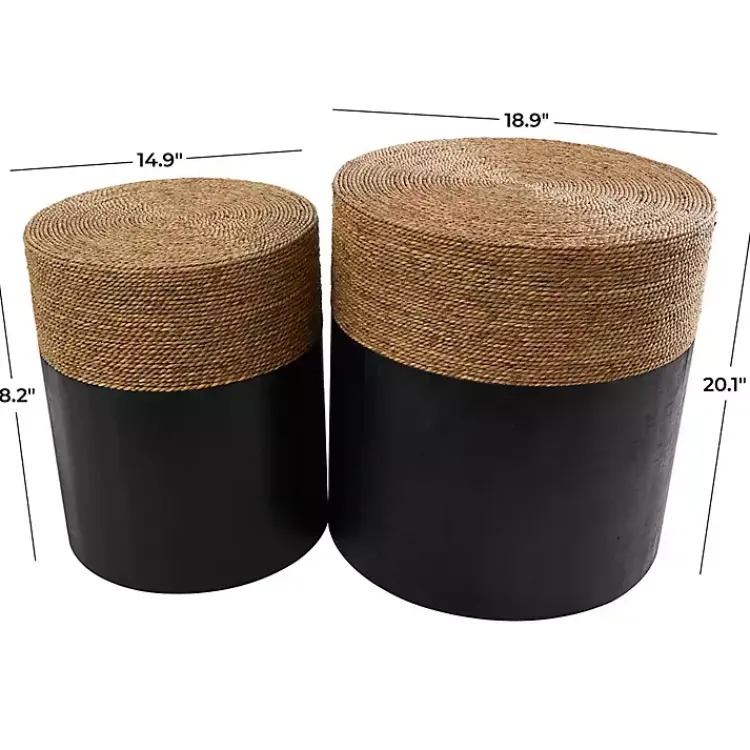 Accent & End Tables-Kirklands Home Black Wood Wrapped Rope Accent Tables, Set of 2 Brown