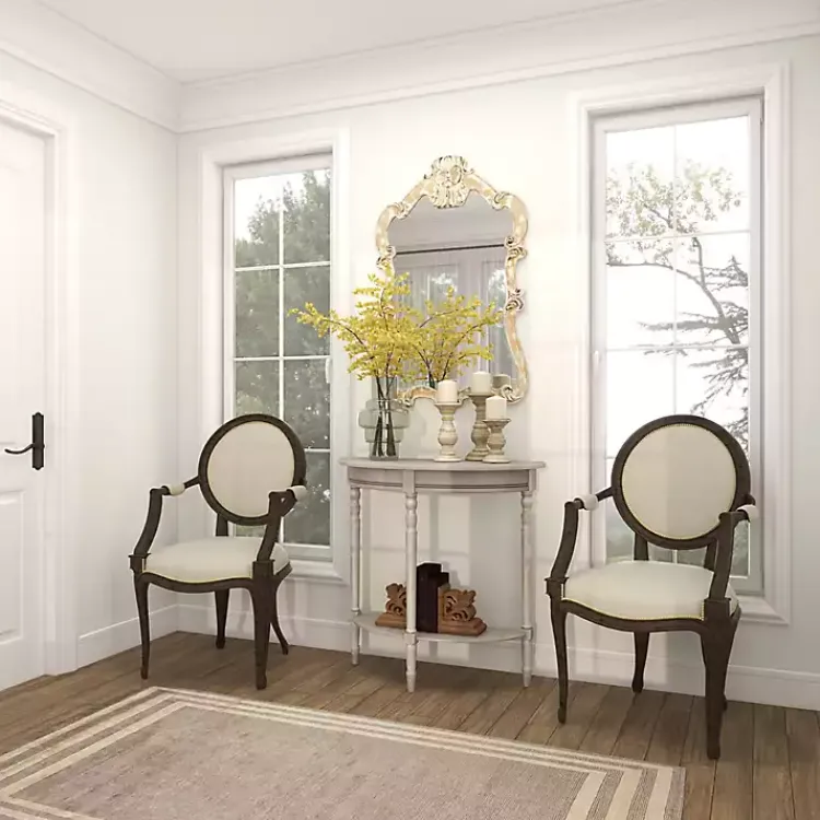 Entryway Furniture-Kirklands Home Whitewashed Wood Half Moon Console Table Brown