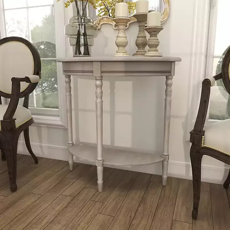 Entryway Furniture-Kirklands Home Whitewashed Wood Half Moon Console Table Brown