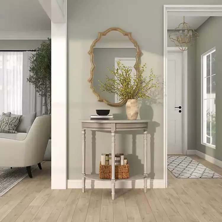 Entryway Furniture-Kirklands Home Whitewashed Wood Half Moon Console Table Brown