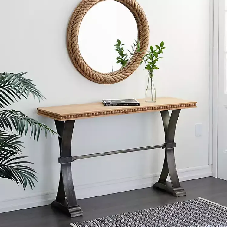 Console Tables-Kirklands Home Wood & Metal Trestle Base Console Table