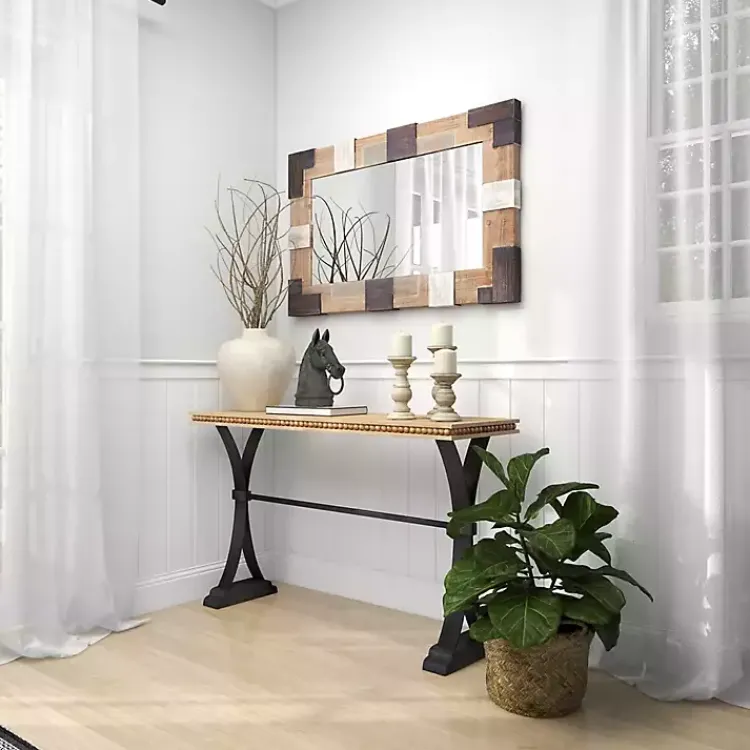 Console Tables-Kirklands Home Wood & Metal Trestle Base Console Table