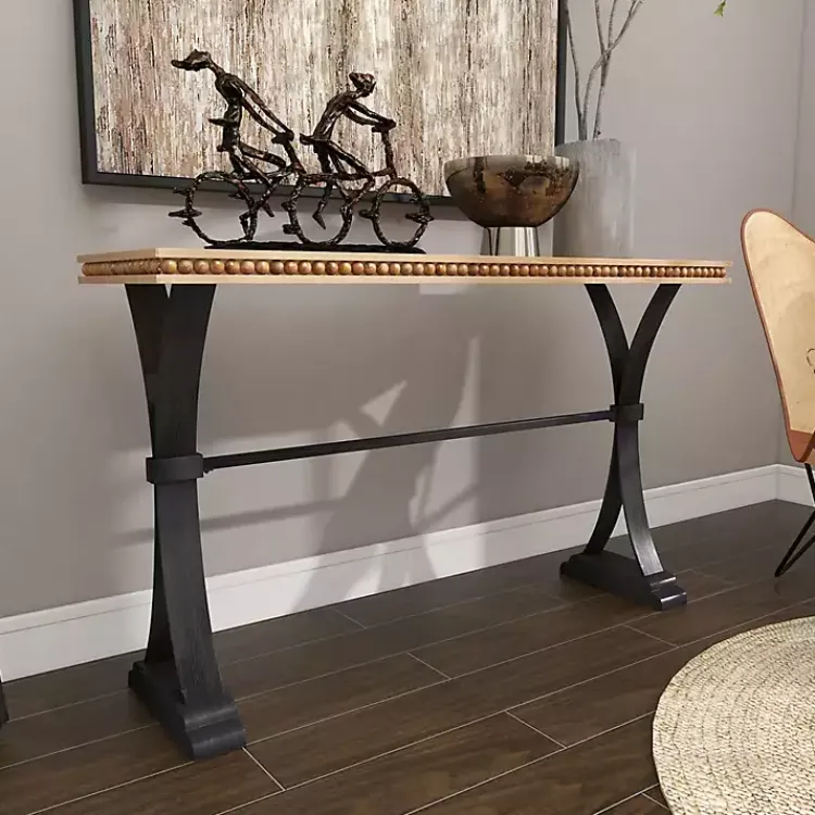 Console Tables-Kirklands Home Wood & Metal Trestle Base Console Table